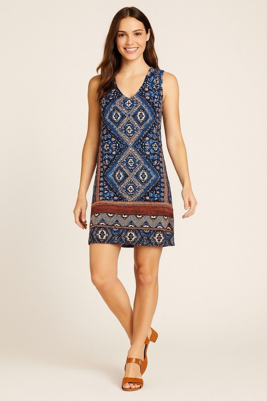 Karen Kane Painted Canyon Yucatan Print Dress Boho Sleeveless Shift Small NWT